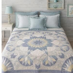 "Blue Haven Star" – 60" x 64" Hand-Quilted Lone Star Quilt, Circa 1950  #104